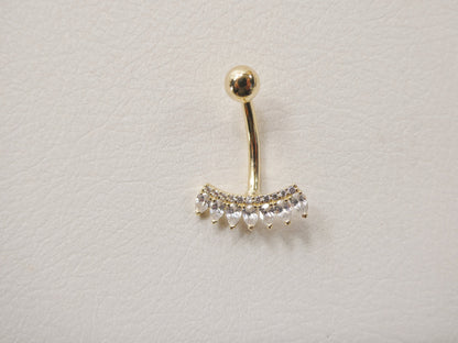 14k Real Solid Yellow Gold Flower Bar Belly Button Ring Piercing