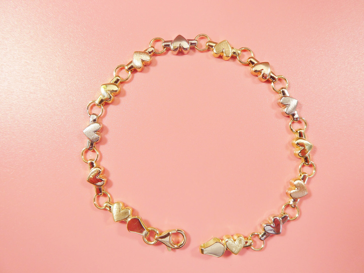 real 14k solid yellow gold 7 / 8 / inch heart ladies bracelet