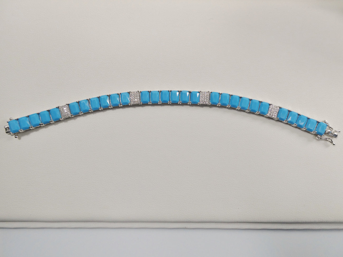 7 inch real 925 sterling silver rectangle turquoise tennis bracelet