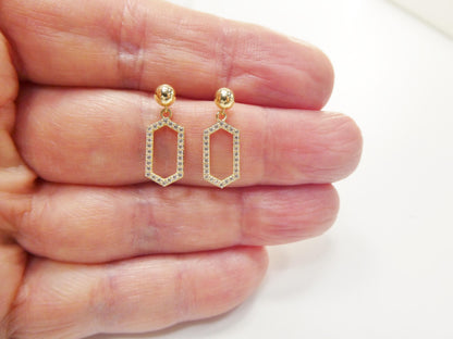 Real 10k Solid Yellow Gold Design Paperclip Push Post Earrings