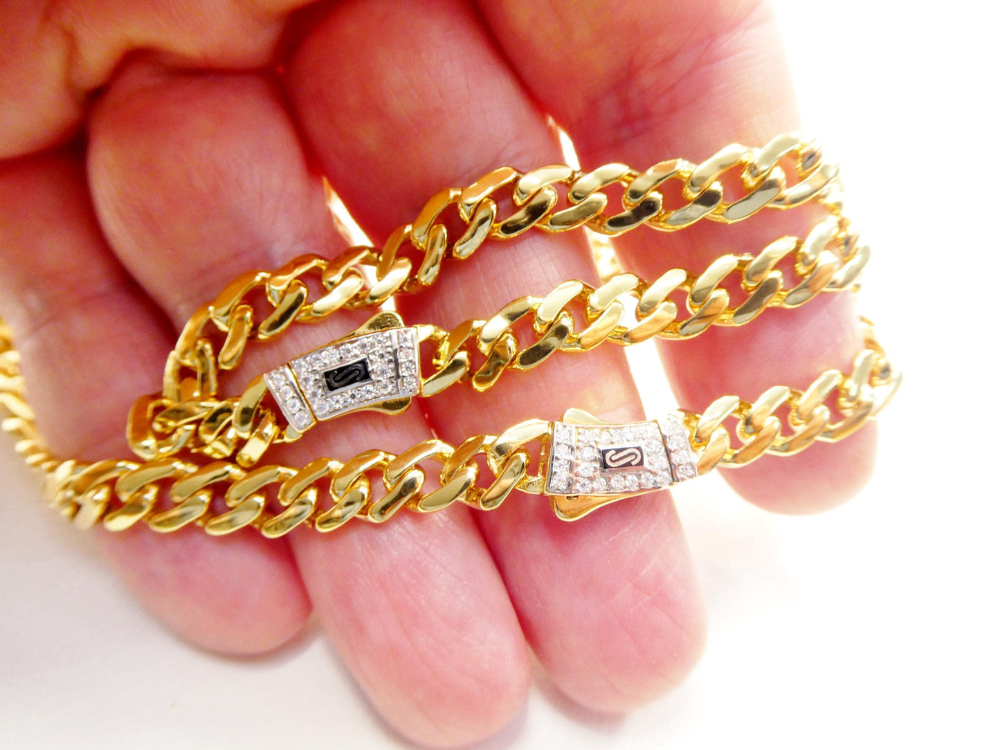6mm Monaco link chain necklace bracelet moissanite real 925 sterling silver