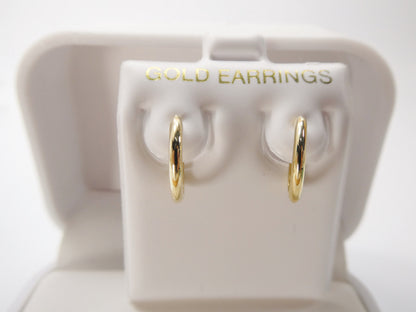 Real 10k Solid Yellow Gold 13mm Plain Hoop Huggie Earrings