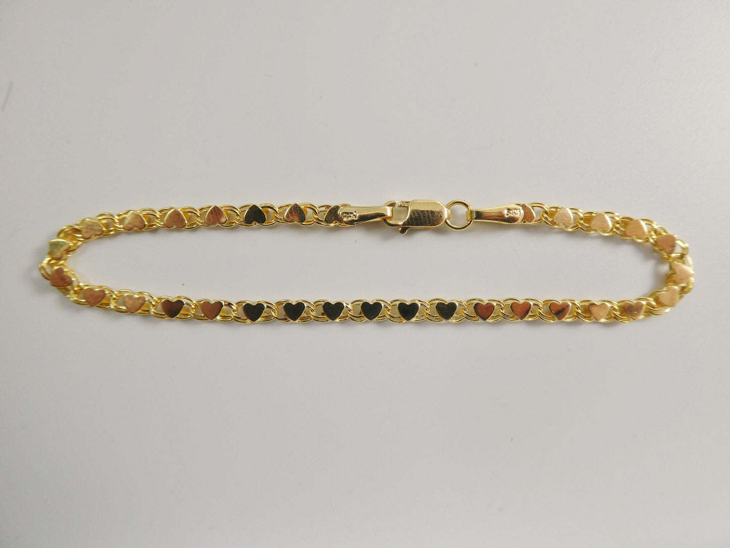 14k real solid yellow gold tennis heart 6 / 7/ inch bracelet