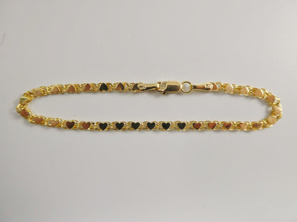 14k Real Solid Yellow Gold Tennis Heart 6 / 7/ Inch Bracelet