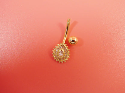 14k Real Solid Yellow Gold High Polish Oval Shape Belly Button Ring Piercing
