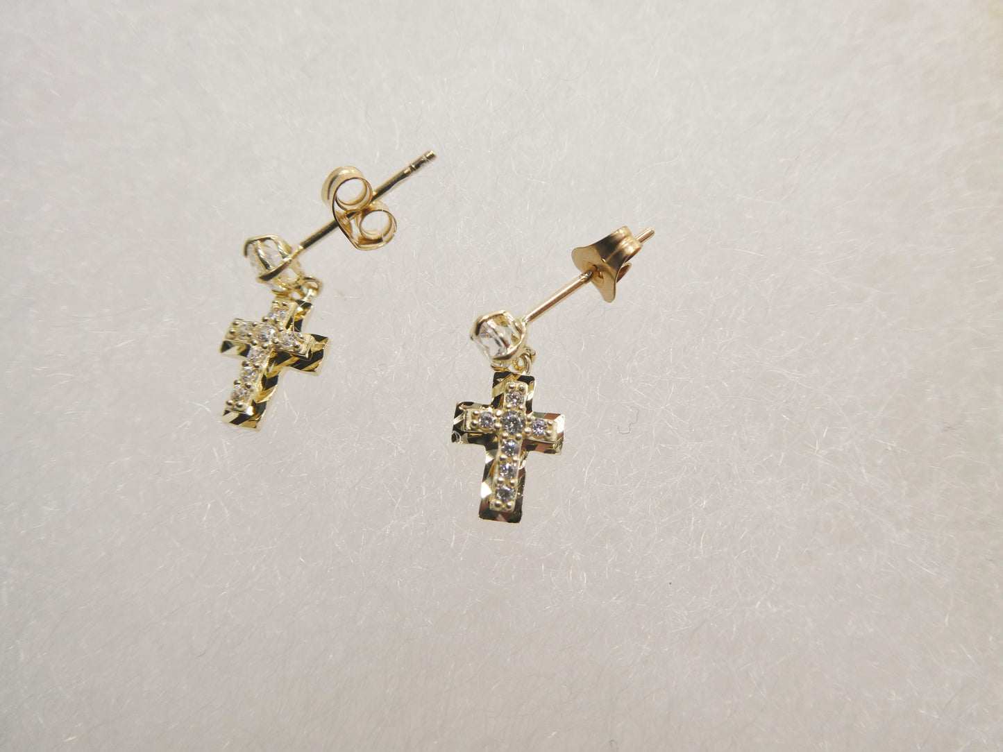 real 10k solid yellow gold cross dropping push post earrings