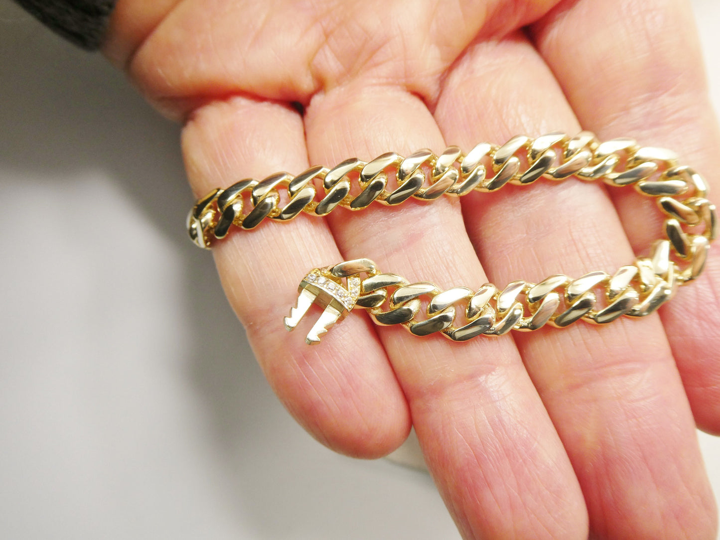 6.5 inch real 10k solid yellow gold 5mm/ 7mm Monaco bracelet