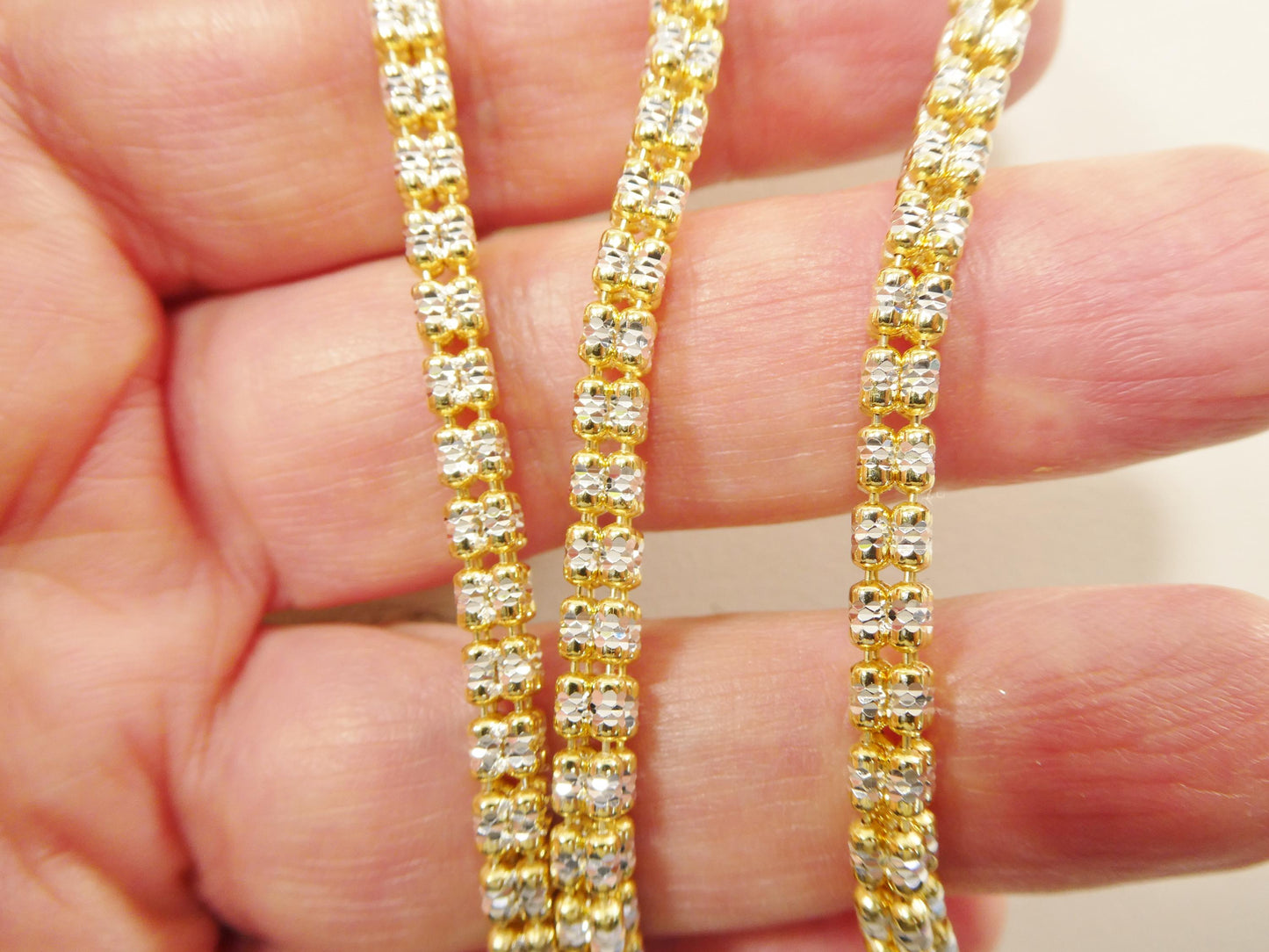 real 925 sterling silver 4 line diamond cut ice link chain necklace