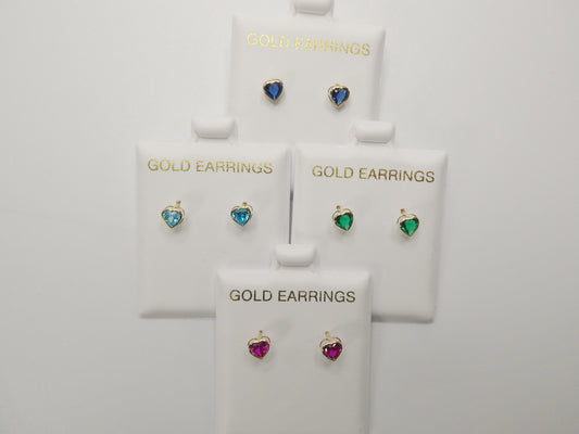 10k real solid yellow gold birthstone screw back children earrings heart bazel shape