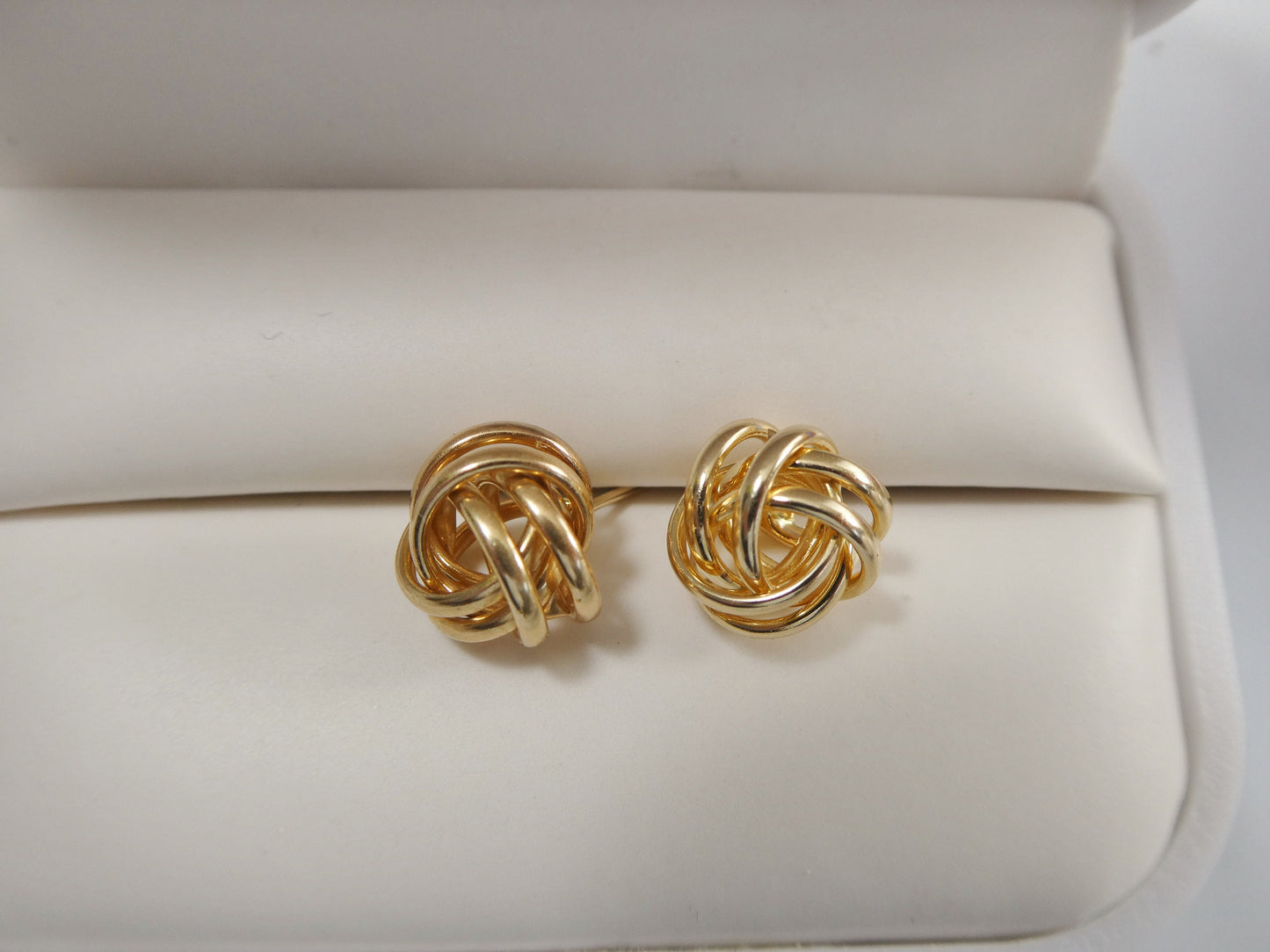 real 10k solid yellow gold push post medium size love knot stud earrings