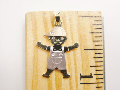 14k Real Solid Yellow Gold Boy Girl Pendent and Robe Necklace