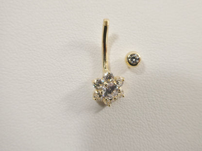 14k Real Solid Yellow Gold Flower Belly Button Ring Piercing