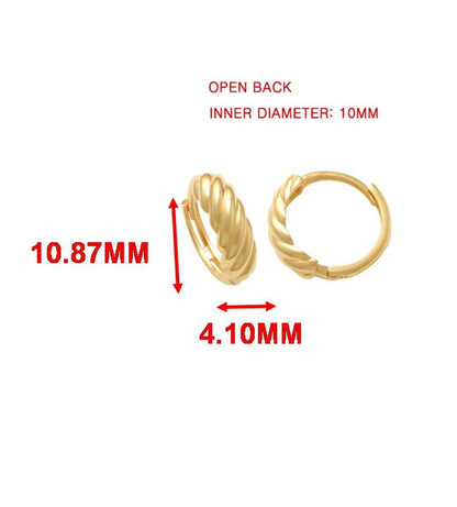 Real 10k Solid Yellow Gold Designer Hoop Huggie Earrings