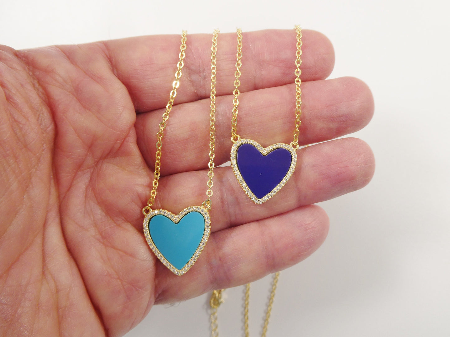 Turquoise Heart Necklace: 925 Sterling Silver, 14k Gold Finish
