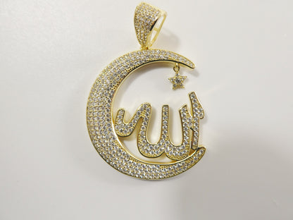 Real 925 Sterling Silver Large Muslim Allah Pendent Charm