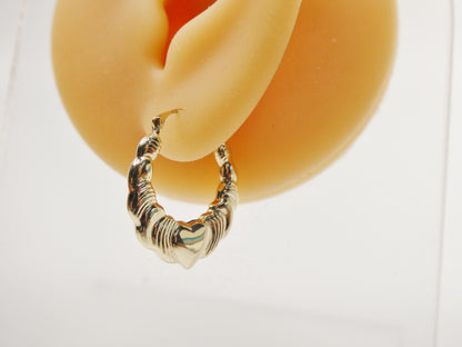 14k Real Solid Yellow Gold Small Heart Hoop Design Earrings