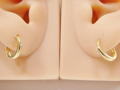 Real 10k Solid Yellow Gold Designer Hoop Huggie Earrings