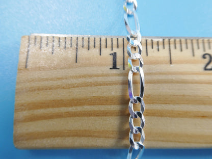 Real 925 Sterling Silver 4mm Italian Concave Figaro Solid Chain Lobster Lock Clasp