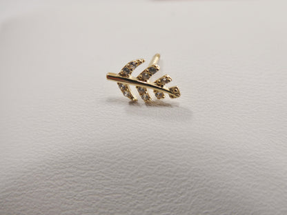 14k Real Solid Yellow Gold Leaf Helix Cartilage Leaf Earring