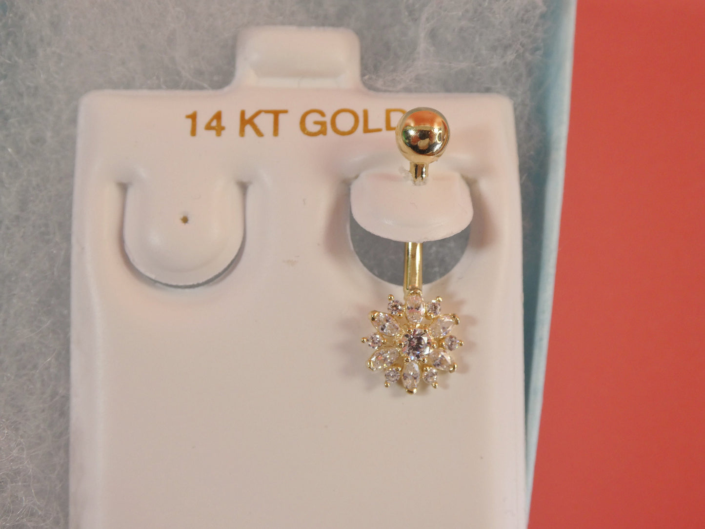 14k real solid yellow gold flower belly button ring piercing