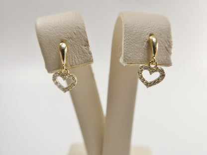 Real 10k Solid Yellow Gold Push Post Heart Dropping Stud Earrings