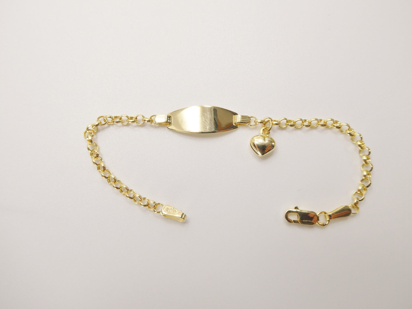 real 10k solid yellow gold 5.5/ 6.5 inch children/women heart dangling bracelet