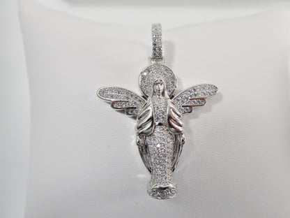 Real 925 Sterling Silver Large Angel Guardian Medallion Pendent