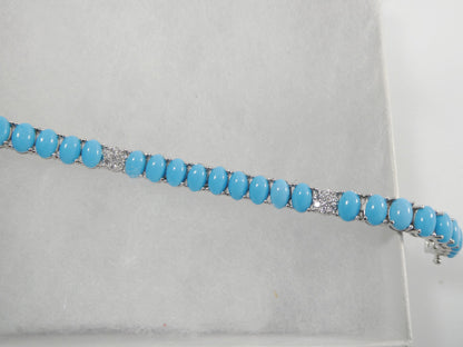 7 Inch Real 925 Sterling Silver Turquoise Tennis Bracelet