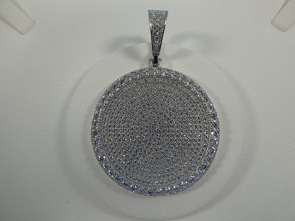 Real Solid 925 Sterling Silver Large Full Ice Circle Pendent