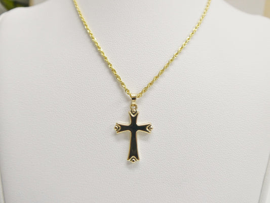 14k real solid yellow gold super polish cross pendent and robe necklace