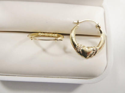 14k Real Solid Yellow Gold Small Heart Hoop Design Earrings