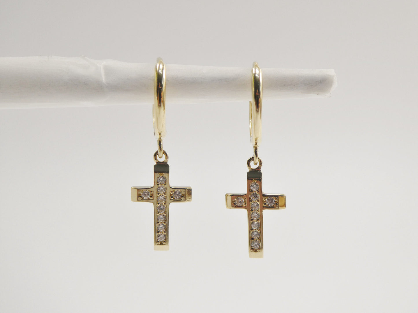10k Solid Gold Cross Dangle Hoop Earrings