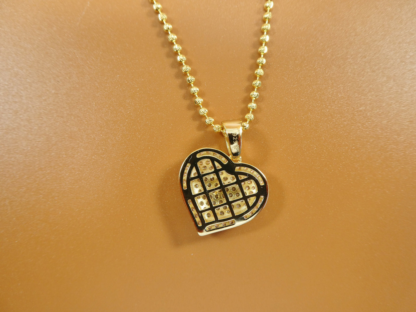 14k yellow color tone moon cut chain and heart over real 925 sterling silver
