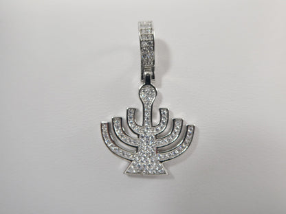 Real 925 Sterling Silver Menorah Full Stone Setting Pendent