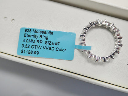 Real 925 Sterling Silver Solitaire Moissanite Anniversary Eternity Ladies Band