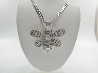 Real 925 Sterling Silver Honey Bee Chain and Pendant 14k Yellow Gold Finish