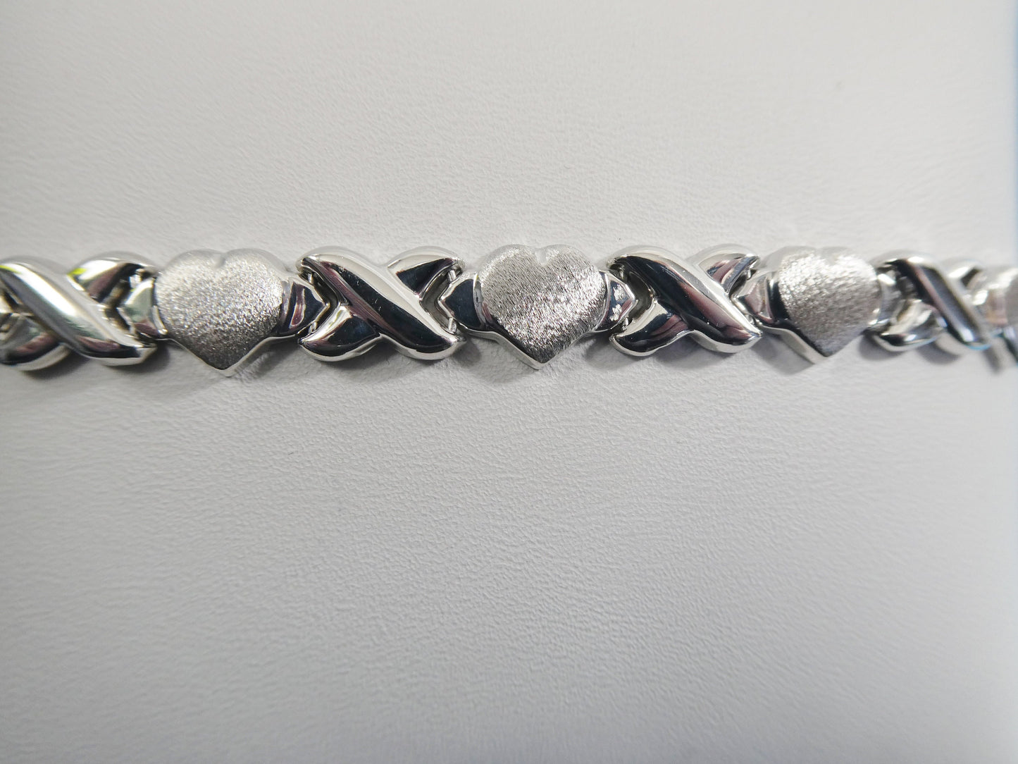Sterling Silver XOXO Heart Bracelet: Satin Finish