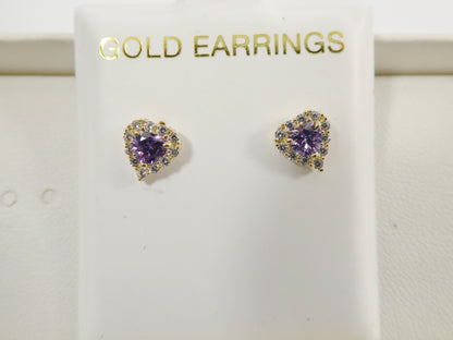 10k Real Solid Yellow Gold Screw Back Children Birth Stone Earrings Heart Shape
