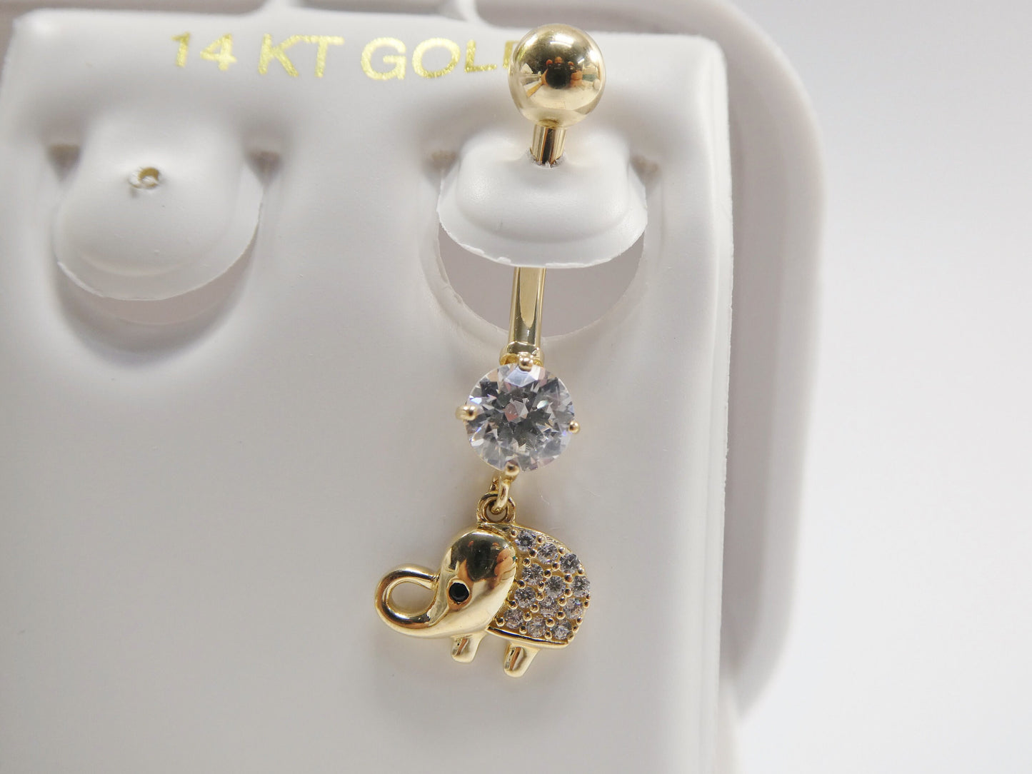 14k real solid yellow gold elephant dangling belly button ring piercing