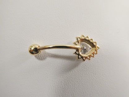 14k Real Solid Yellow Gold Color Stone Heart Belly Button Ring Piercing