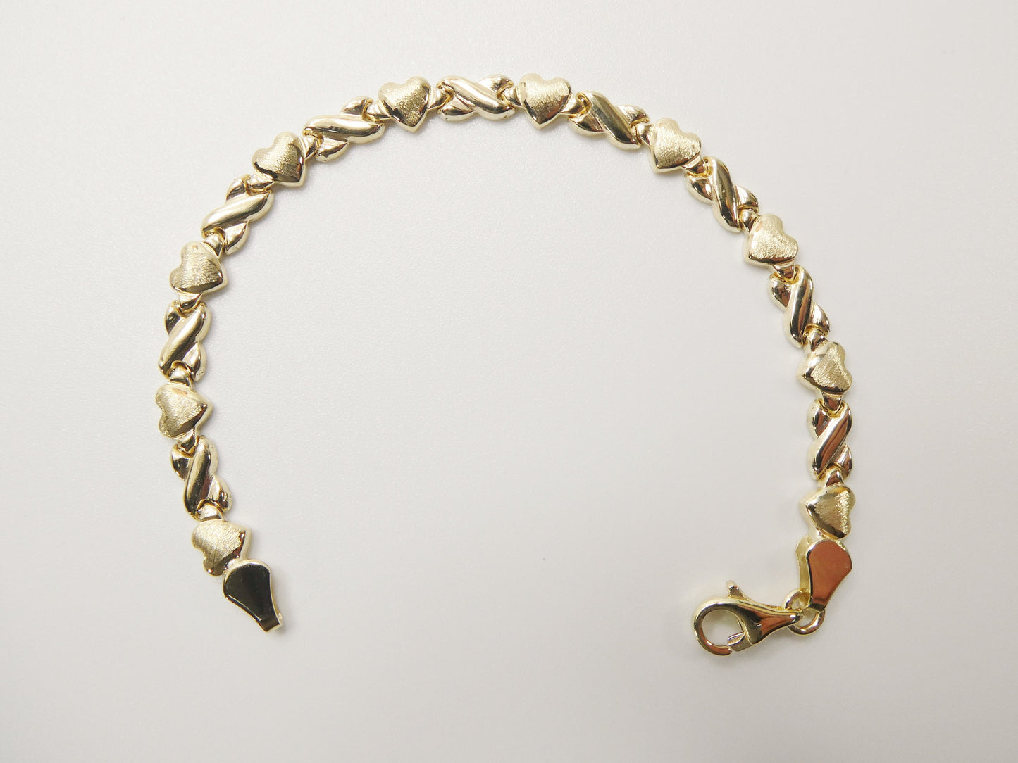 real 10k solid yellow gold 5.5/6.5/7 inch children/women xo heart bracelet