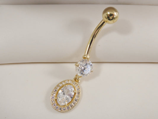 14k real solid yellow gold high polish oval shape belly button ring piercing