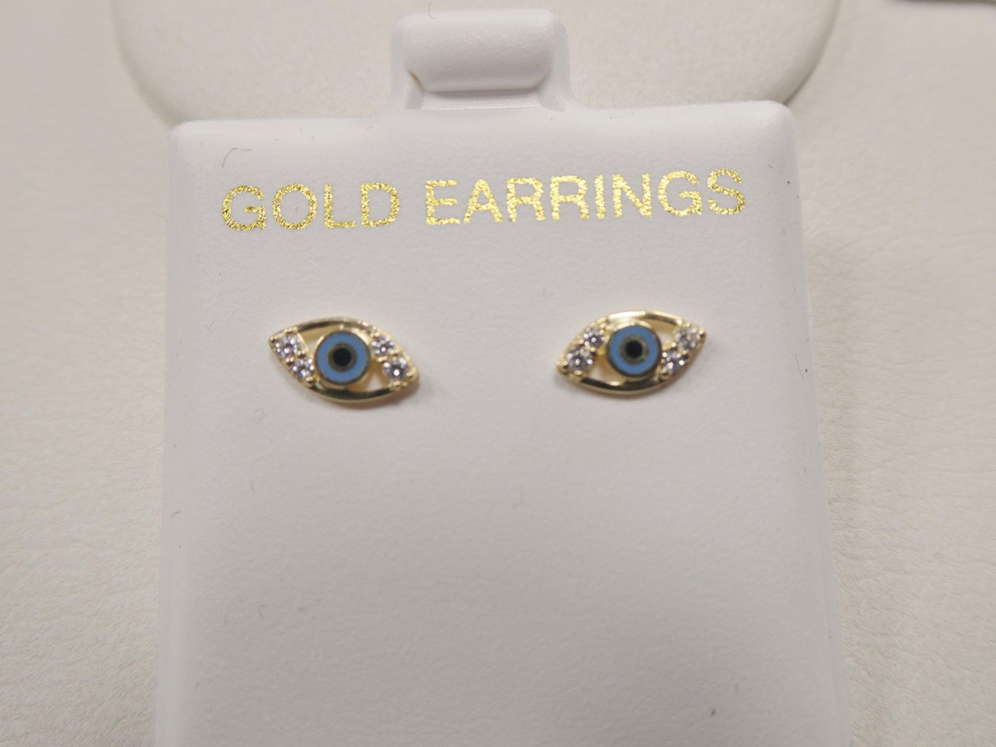 10k real yellow gold evil eye push post earrings
