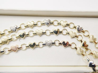 Real 10k Solid Yellow Gold X Heart Hugs and Kisses 10 Inch Anklet Bracelet