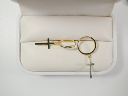 10k Real Solid Yellow Gold Plain Hoop Huggie Cross Dropping