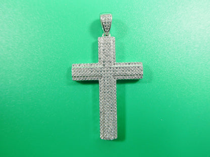 Real 925 Sterling Full Stone Micro Face Setting Large Cross