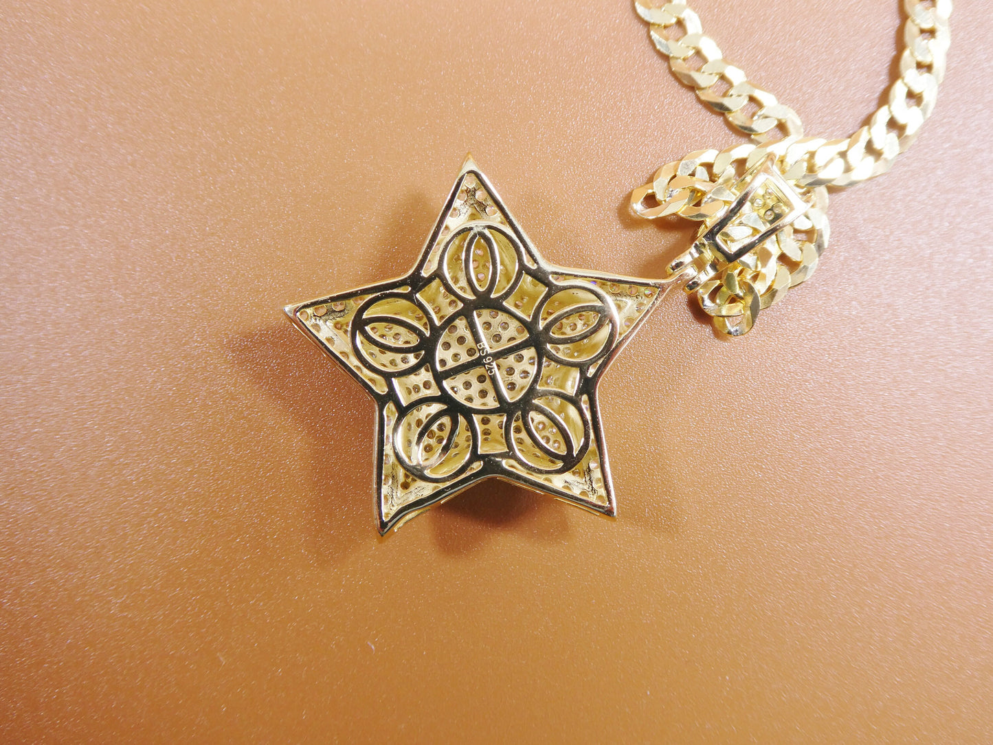 14k yellow gold color tone chain and star charm pendent over real 925 sterling silver