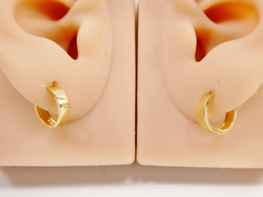 real 10k solid yellow gold high polish plain hoop huggie earring