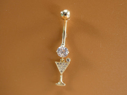 14k Real Solid Yellow Gold Wine Cup Belly Vutton Ring Piercing