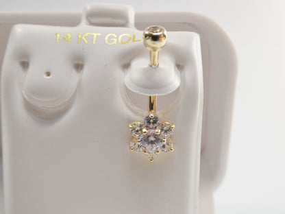 14k Real Solid Yellow Gold Flower Belly Button Ring Piercing